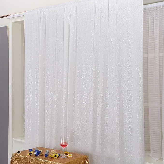 Eternal Beauty White Sequin Backdrop, 5x7 Ft Glitter Background Curtains for Christmas Shimmer Photography Party Wedding Birthday Back Drop Decor