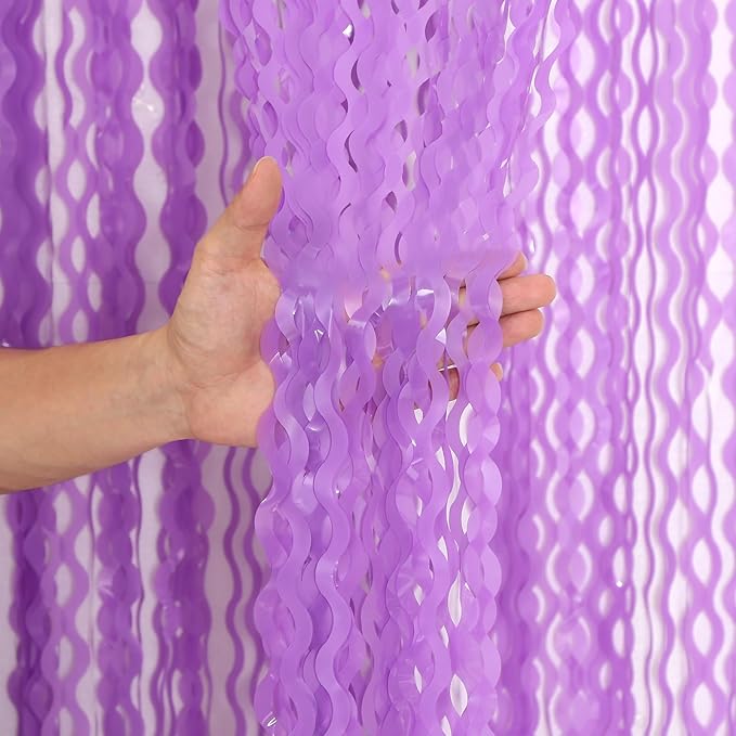 4 Pack Wavy Purple Metallic Tinsel Foil Fringe Curtains - 3.3x6.6 Feet Party Streamer Halloween Decor Foil Curtain Backdrop Holiday Celebration Party Decorations