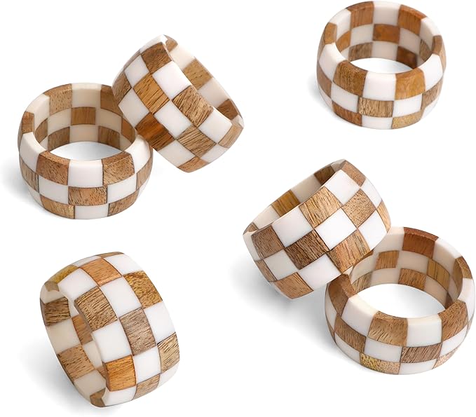 Napkin Rings Set of 12, Brown Cinnamon Mango Wood and Epoxy Resin