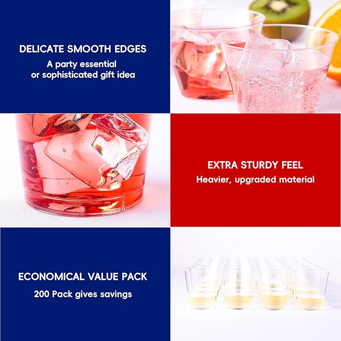 Heavy-Duty Clear Plastic Party Cups, 9 oz, Pack of 200 Disposable Tumblers