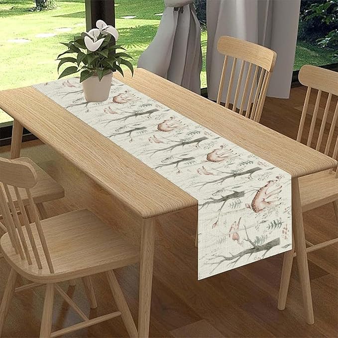 Rustic Woodland Table Runner, Farmhouse Forest Animals Mushroom Country Lodge Wild Fox Rabbits Table Center Decor for Home Kitchen Dining Patio Holiday Party Indoor Table Decorations, 13"x90" Inch