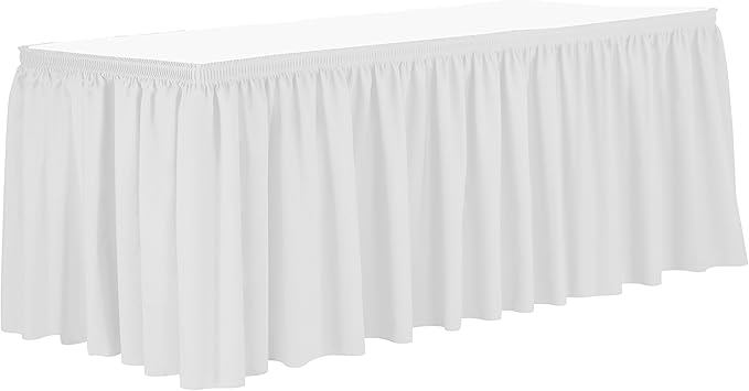 Ultimate Textile Pleat Polyester Fabric Table Skirt - Machine Washable Flame Resistant with Clips for Events, Weddings & Trade Shows, Cut & Sewn in Paterson, NJ - White, 21' Shirred Pleat
