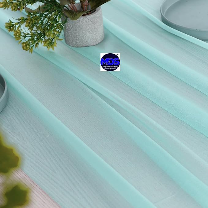 MDS 15 Pack 10ft Chiffon Table Runner 29 x 120 Inches Sheer Wedding Runner Romantic Rustic Table Runner for Wedding Decorations, Birthday Parties, Bridal Shower Party Arch Decor - Teal
