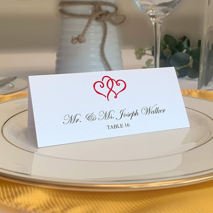 Linked Hearts Place Cards, Ruby Red (Choose Color), Set of 60, Pre-cut and Scored - Wedding, Party, Dinner, and Special Events - Made in the USA