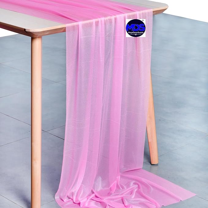 MDS Halloween Chiffon Table Runner - 20 Pack, 29 x 170 Inches, 14ft Each - Sheer Spooky Table Runners for Haunted House Parties, Trick-or-Treat Tables, Witchy Décor, Wedding & Events - Bubblegum Pink