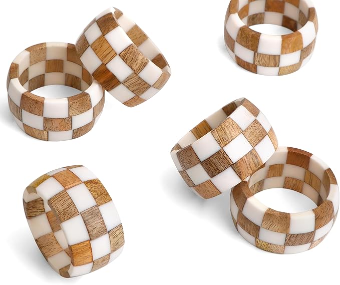 Napkin Rings Set of 12, Brown Cinnamon Mango Wood and Epoxy Resin