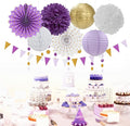 Gold Party Decorations Streamers Lanterns – Purple, 14pcs White
