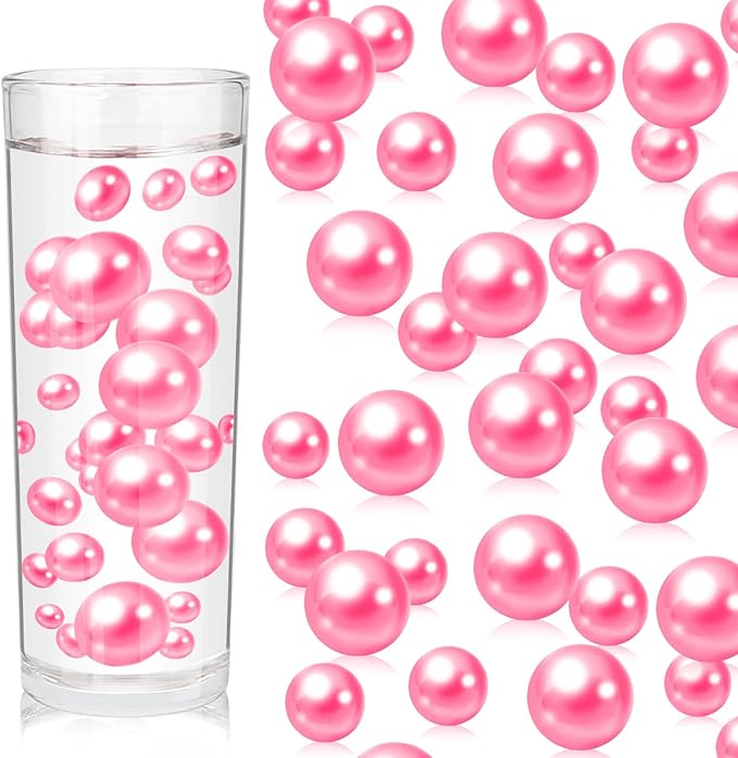 Vase Fillers: 100 Fuchsia Plastic Pearl Beads in 3 Sizes, No Hole