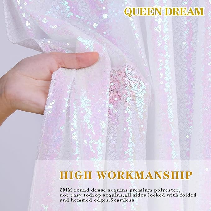 White Iridescent Sequin Backdrop 2 Panels 2FTx8FT Unicorn Backdrop Curtains Glitter Party Backdrop for Girls Birthday Decorations