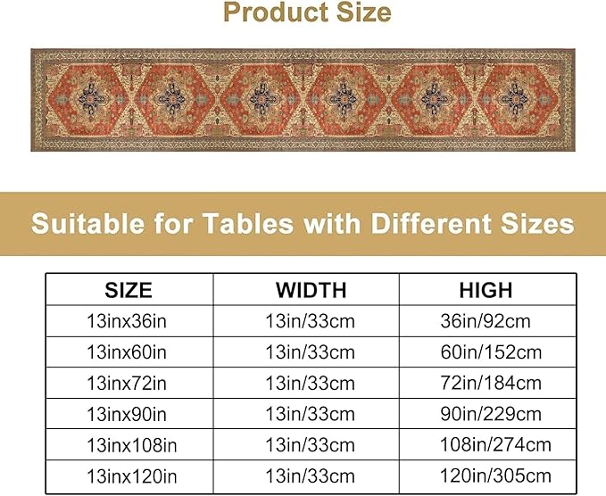 Vintage Boho Floral Table Runner, Rustic Country Farmhouse Orange Yellow Grey Retro Flower Pattern for Home Kitchen Table Decor Dining Coffee Room Party Decor 13x72in