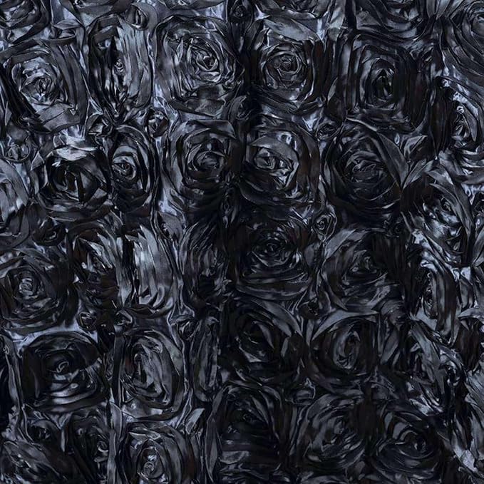 Efavormart 120" Wholesale Round Table Cover Black Grandiose Rosette 3D Satin Tablecloth for Wedding Party Event Decoration