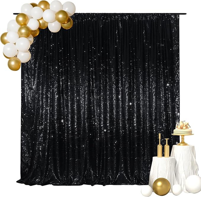 SquarePie Sequin Backdrop Curtain Less Transparent Sparkly Photo Booth Photography Background for Wedding Halloween Patry 10FT x 10FT Black