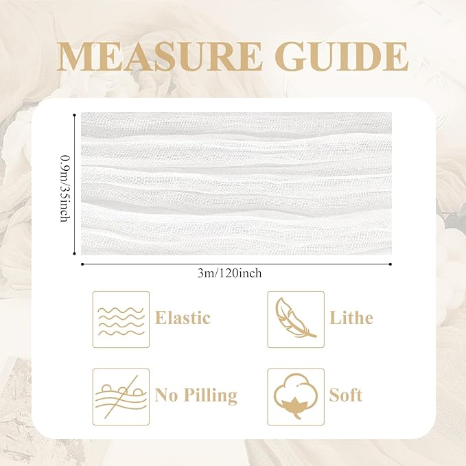 Asee'm 3pcs Cheesecloth Table Runner 120 Inches Long Ivory Boho Gauze Cheese Cloth Runner 10FT Rustic Sheer Table Runners for Christmas Wedding Party Baby Shower Spring Easter Decoration