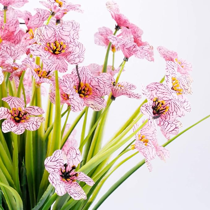 12 Bundles Artificial Flowers Outdoor UV Resistant Fake Flowers No Fade Faux Plastic Plants Garden Porch Window Box Decorating (Pink)