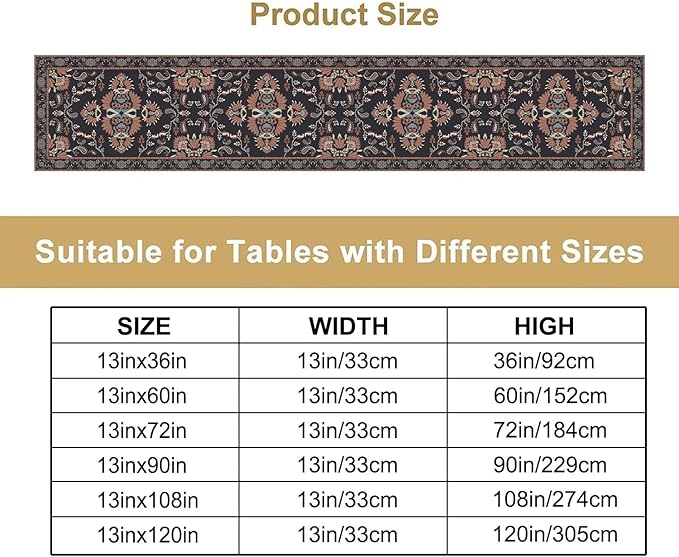 Boho Paisley Farmhouse Table Runner, Vintage Red Blue Retro Flower Rustic Country Style Floral Print Pattern for Home Kitchen Table Decor Dining Coffee Room Garden Party Decor 13x90in