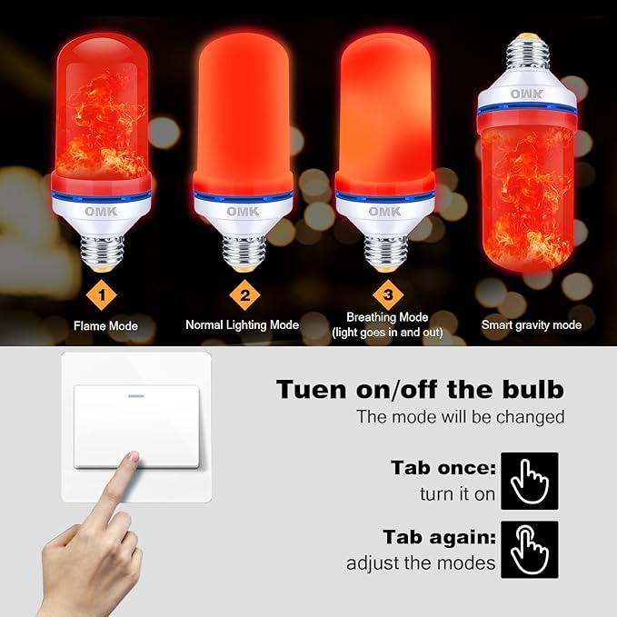 Red LED Flame Light Bulbs 4 Pack, Flickering 3W B10 with 4 Modes