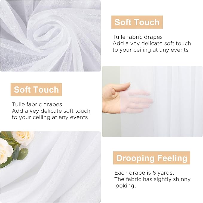 Wokceer Wedding Arch Draping Fabric 3 Panels 28.7" x 20FT White Drapes Sheer Fabric Backdrop Arch Draping Fabrics for Wedding Ceremony Birthday Party Bridal Shower Decoration