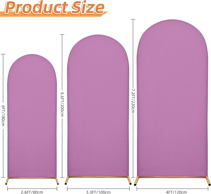 Wedding Arch Covers Arch Backdrop Cover Arch Stand Covers 7.2FT 6.6FT 6FT Set of 3 Arch Cover Spandex Fabric Stretchy Backdrop for Wedding Birthday Party Decoration Baby Shower (Lilac)