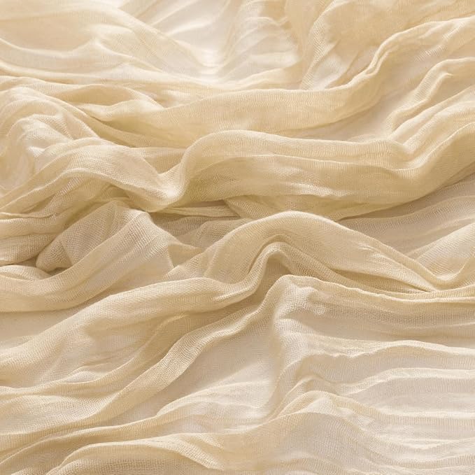 MLMW Champagne Gold Table Runner Cheesecloth Boho Gauze Rustic Cheese Cloth 160 inch Sheer Wedding Table Runner 13.3ft for Thanksgiving Party Baby Bridal Shower Birthday