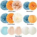 Orange Party-Decorations Paper-Flowers Lanterns – Dusty-Blue, 15pc Boho
