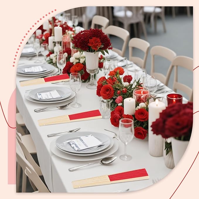 JOHOUSE 12 Pcs Paper Folding Hand Fans, 8.3 Inch Red Fans Handheld Decorative Accessories for Wedding, Outdoor Party Favors, Bridal Shower DIY Decoration Photography Props Hibachi Party Decorations