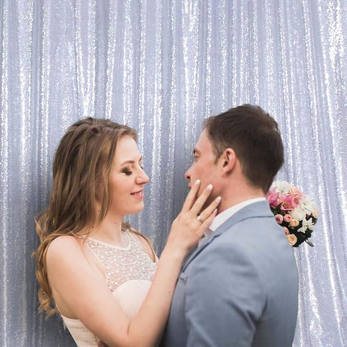 SquarePie Sequin Backdrop Non-Transparent Sparkly Background for Wedding Party 4FT x 7FT Silver