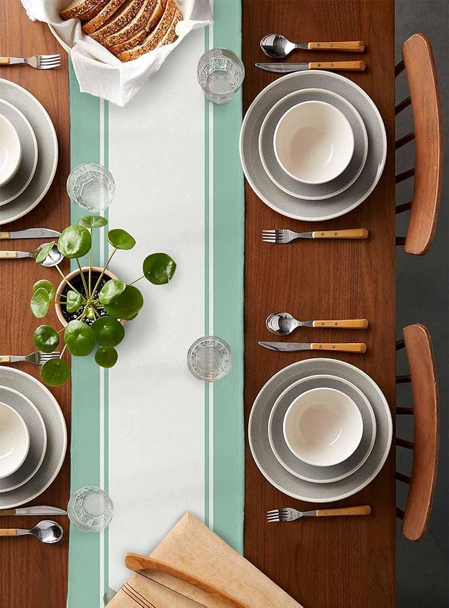 Eucalyptus Cotton Linen Table Runner for Dining Kitchen, Wedding Outdoor Party Tablerunners Decoration, Green Leaves Botanical Plants Watercolor Dresser Scarf Coffee Tablecloth Runners 13x48 Inches