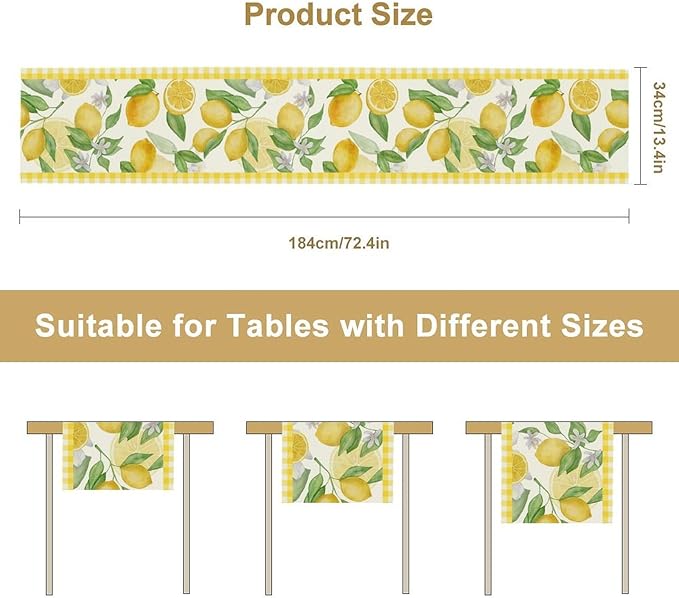 Lemon Table Runner,Yellow White Buffalo Plaid Summer Table Runner for Kitchen Dining Table Home Party Decoration 13x36 Inch