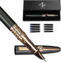 YUNCHUN Refillable Fountain Pen Fine Nib, Fancy Ink Pen with 5 Black & 5 Blue Ink Refills Cartridges, Cool Ink Pens for Writing, Business Metal, Best Gift Set for Men & Women, Blcak