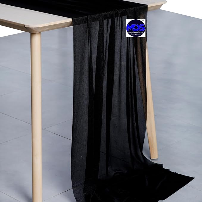 MDS Halloween Chiffon Table Runner - 25 Pack, 29 x 170 Inches, 14ft Each - Sheer Spooky Table Runners for Haunted House Parties, Trick-or-Treat Tables, Witchy Décor, Wedding & Events - Black