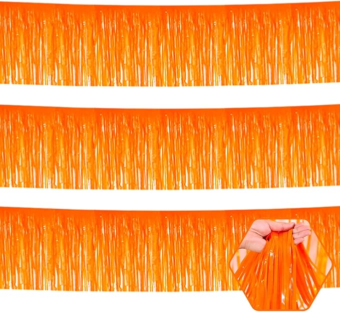 3 Pack 10 Long Macaron Orange Metallic Foil Fringe Garland Wall Hanging Tassle Banner, Mother's Day, Easter, Parade Floats, Birthday, Theme Party, Wedding Party Decorations