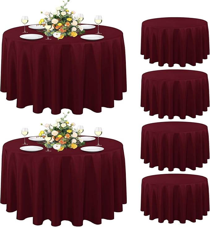 Round Tablecloths 90 Inch Burgundy Polyester 6 Pack