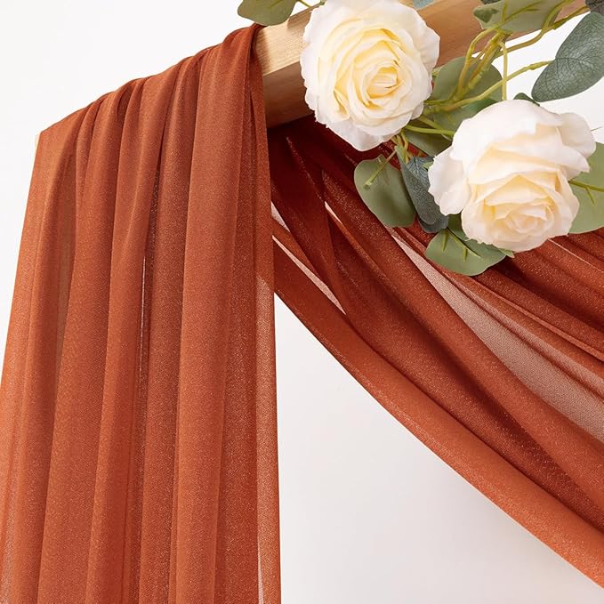 MLMC Terracotta Wedding Arch Draping Fabric 2 Panels 29" x 20 FT Extra Long Gauze Drapes Sheer Backdrop Curtains 6.6 Yards Outdoor Drapery Panels for Fall Wedding Ceremony Party Ceiling Decoration