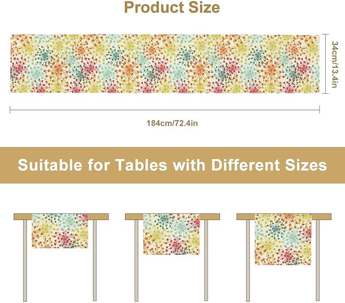 Mid Century Flower Table Runner, Colorful Geometric Abstract Chrysanthemum Vintage Farmhouse Decorations Orange Yellow Gray Table Runner for Kitchen Dining Holiday Party Decor, 13x36 Inch