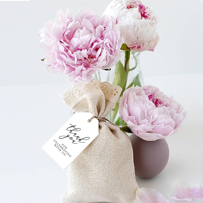 Andaz Press 100-Pack Thank You for Celebrating with Us Favor Tags Minimal Modern Cardstock Gift Tags with Bakers Twine for Wedding Baby Shower Bridal Shower Birthday Party Favors 2 x 3.75-Inches