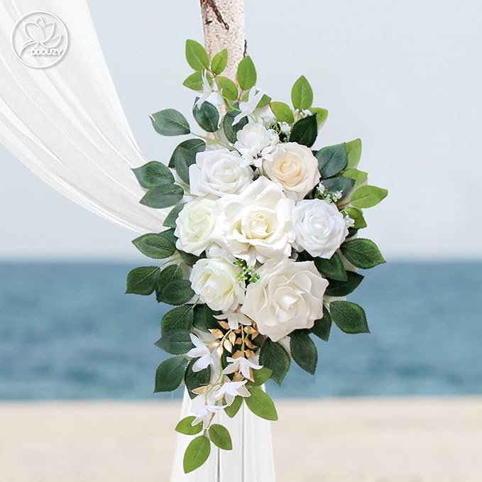 Artificial Flowers Wedding Arch Decor, Ivory White Foam and Silk Blooms