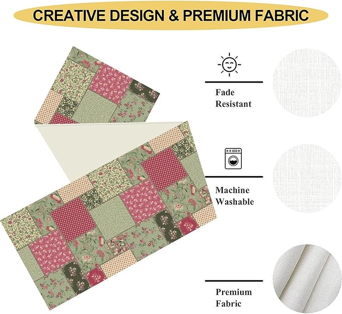 Boho Patchwork Table Runner, Vintage Farmhouse Colorful Wildflowers Bohemian Paisley Flower Print Table Center Decor for Home Kitchen Dining Patio Holiday Party Table Decorations, 13"x72" Inch