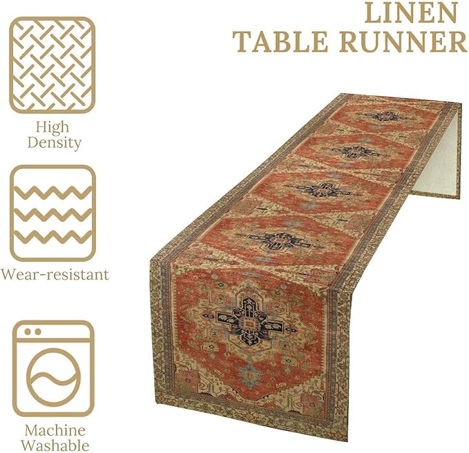 Vintage Boho Floral Table Runner, Rustic Country Farmhouse Orange Yellow Grey Retro Flower Pattern for Home Kitchen Table Decor Dining Coffee Room Party Decor 13x60in