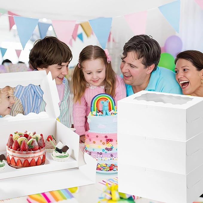 Cupcake Carriers, 10 Pack White Cardboard Boxes with Clear Window