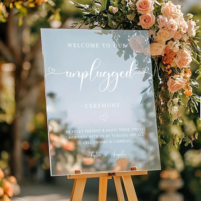Minimalist Unplugged Wedding Ceremony Sign – Simple Elegant Yard Sign for Outdoor Events – Please Turn Off Cell Phones & Cameras