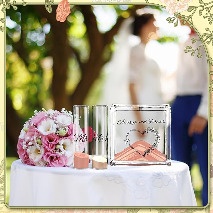 Vases Unity Sand Ceremony Set, 2 Glass Vases and Jar, Light Colors