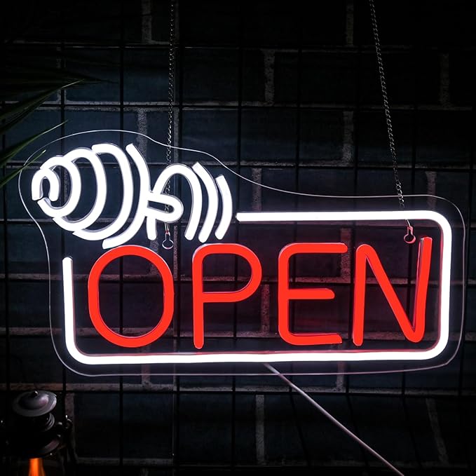 Lucunstar Barbell Open Neon Sign,Dimmable USB Led for Gym Decor Red Barbell Neon Open Sign for Business Neon Lights Fitness Club Sign Gym Fitness Studio Decoration