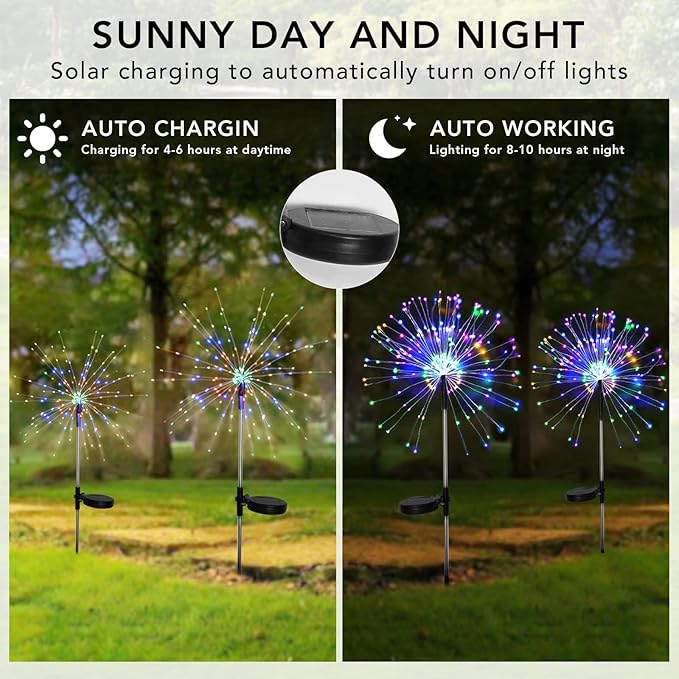 String Lights, 6 Pack Solar Outdoor Garden Stakes with 200 LEDs Multicolor