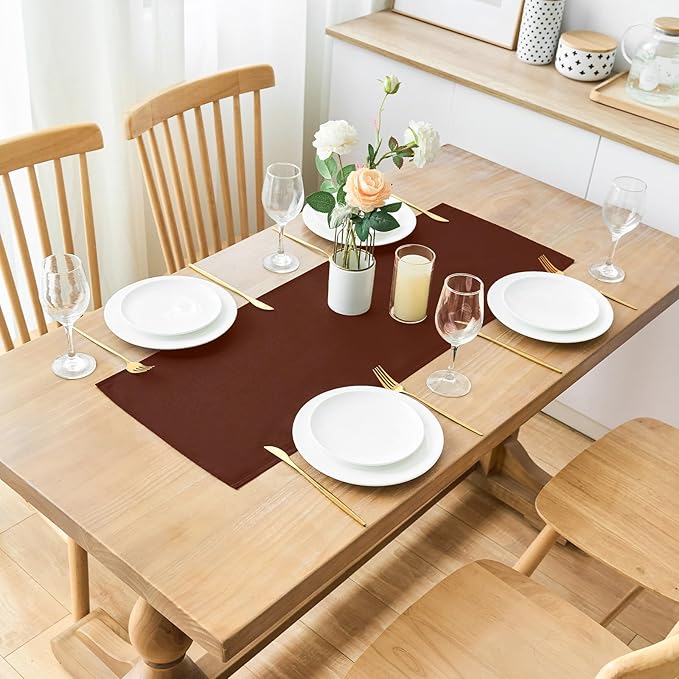 2 Pack Chocolate Small Short Table Runner 12 x 36 Inch Solid Color Runners Coffee Table Dresser for Daily Party Home Decoration