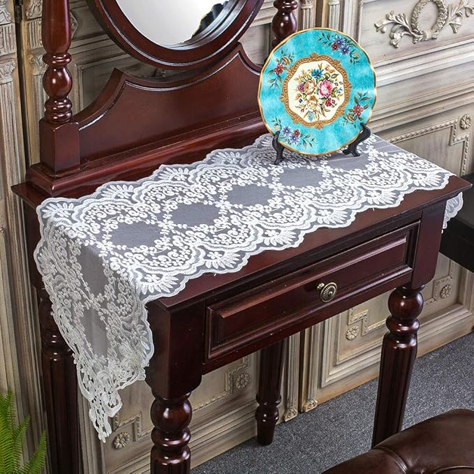 ARTABLE Rectangle Table Runner Lace Macrame Embroidered Table Runners with Exquisite Vintage Shabby Chic for Holiday Wedding Long Dinner Tables (White, 12 x 48 Inch)
