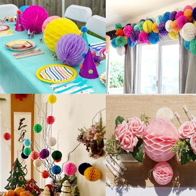 20pcs Honeycomb Flower Balls - Party Decor, Tissue Paper Pom Poms (6inch, Beige)