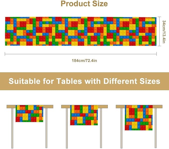 Building Blocks Table Runner Funny Celebration Party Birthday Party for Kids Teens Table Runner for Kitchen Picnic Home LivingRoom 13x60 Inch