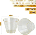 Disposable Party Cups, 9 oz Gold Glitter, 100 Pack