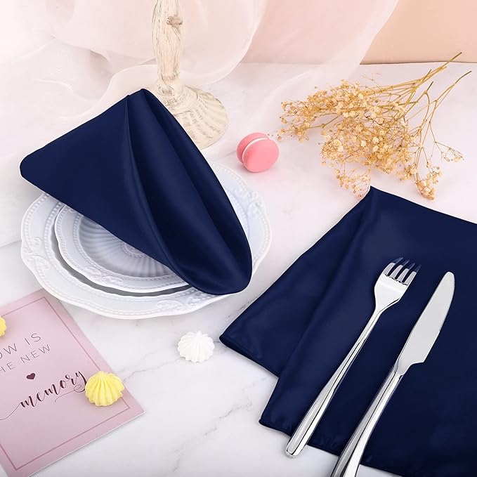 Aneco 16 Pack Square Satin Napkin Bright Silk Table Napkin Soft Smooth Fabric Table Napkin for Wedding Banquet Party Decoration, Navy Blue, 20 x 20 Inch