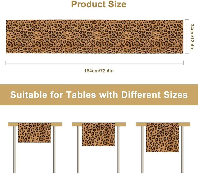 Leopard Print Table Runner Wildlife Vintage Cheetah Fur Spot Animal Skin Spots Pattern Table Cloth for Garden Farmhouse Wedding Party Vacation Dinner Home Decoration, 13x108 Inch